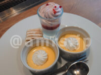 プレミアムカルビ 立川店＠東京都立川市 季節のデザートビュッフェ いちごと練乳のパルフェ、ガトーアプリコ エ・デゥ・テ、プレミアムプリン