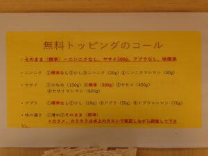 ラーメン富士豚 無料トッピング表