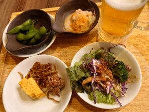 バイキングレストラン 「さくら」 食べたもの・飲んだもの 枝豆・豚しゃぶ・ビール・焼きそば・卵焼き・唐揚げ・サラダ