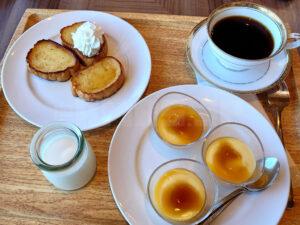 龍宮城ホテル三日月 富士見亭 バイキングレストランさくら フレンチトースト・ホットコーヒー・プレーンヨーグルト・プリン