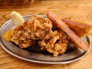 汐留シティセンタービル 立呑みとんかつ まるや 汐留店 晩酌セット から揚げ・ハムカツ