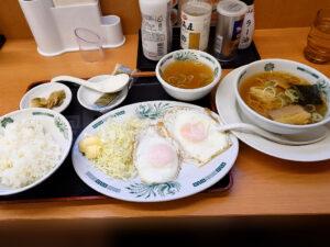 日高屋 池袋北口駅前店 半ラーメン&朝定食 ダブルエッグ